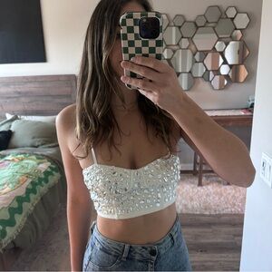 Forever 21 White Embellished Crop Top